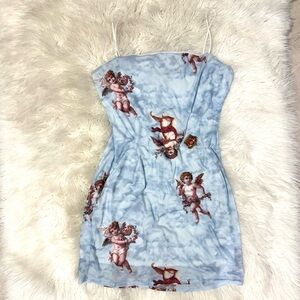 Heavenly Cherub Print Dress in Sky Blue